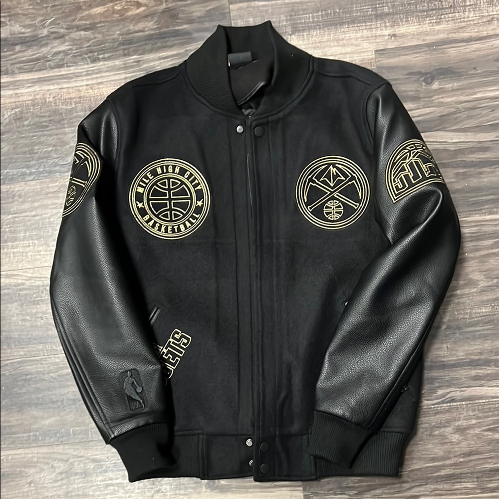 Men’s Denver Nuggets Black and Gold licensed special edition varsity Jacket